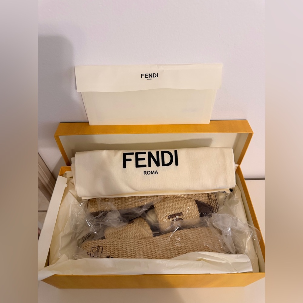 NWB FENDI Raffia FF Sunshine Platform Slide Sandals - Picture 12 of 14